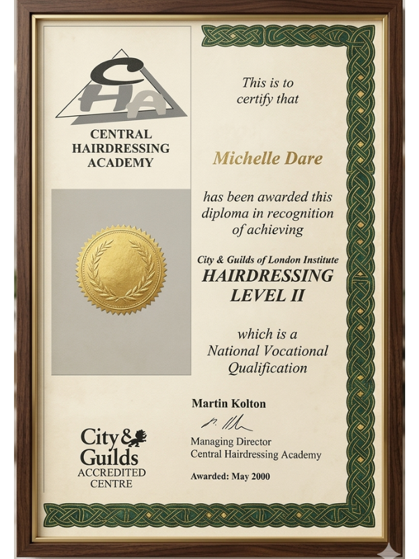 City & Guilds Hairdressing Level II Certificate