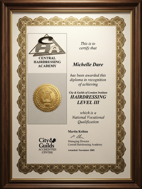 City & Guilds Hairdressing Level III Certificate
