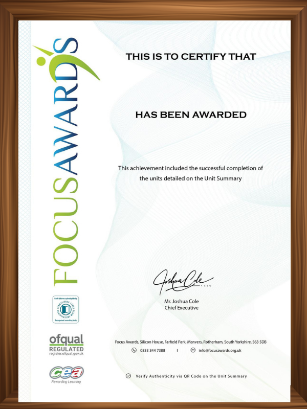 Focus Awards Teaching Certificate Michelle Wickens